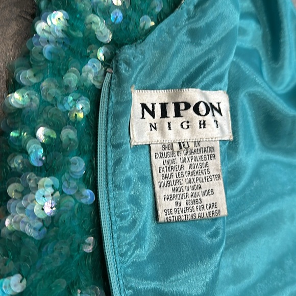 VINTAGE Nippn Nights sequin iridescent green dress Size 10 - Picture 8 of 9